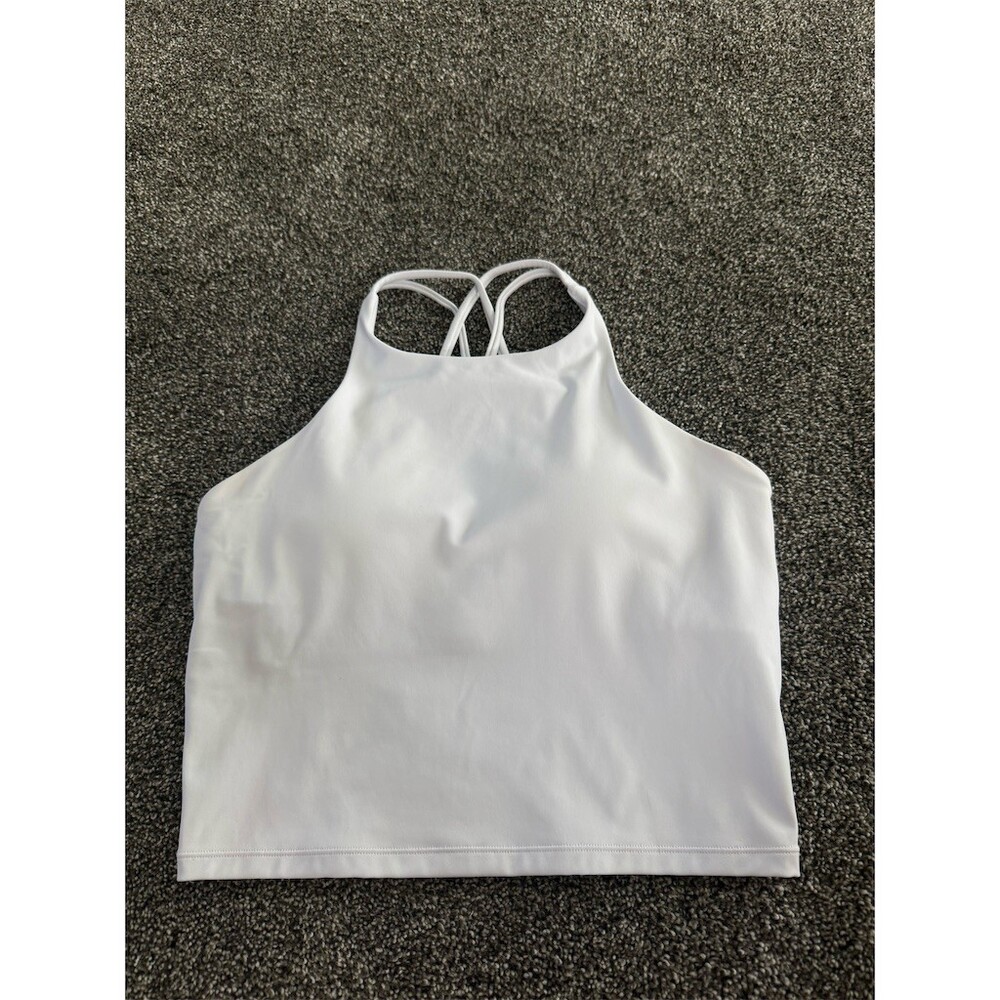 Tank Top Womens Size M White High Neck Cross Back Built-In Bra